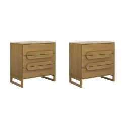 Modern Solid Wood 3-Drawer Dresser with Integrated Handles (Set of 2)