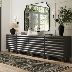 Modern Solid Wood TV Stand Cabinet with Sculpted Door for TVs up to 100