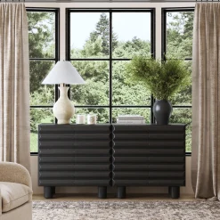 Modern Solid Wood TV Stand Cabinet with Sculpted Door for TVs up to 65
