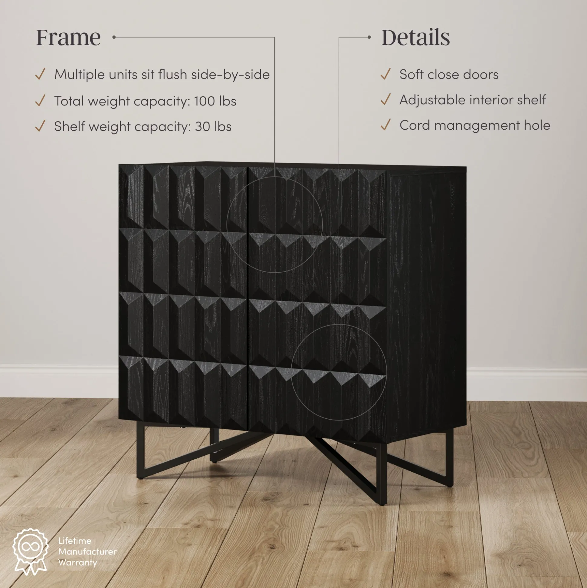 Modern TV Console with Textured Front for TVs up to 100" Black Oak