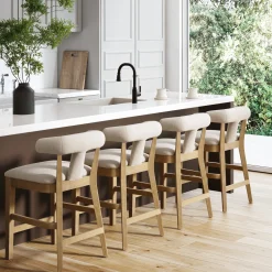 Modern Upholstered Bar Stools with Back Light Brown (Set of 4)
