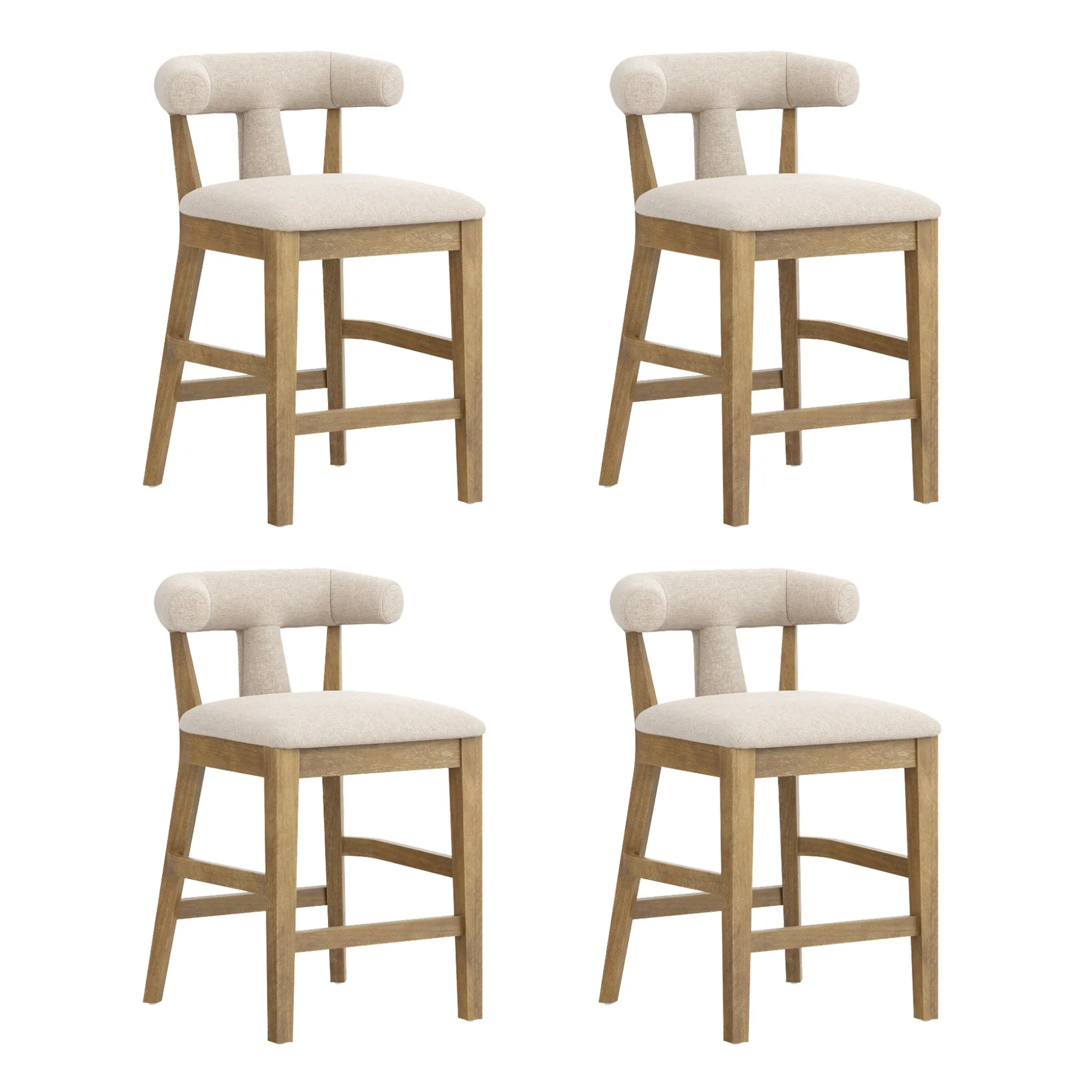 Modern Upholstered Bar Stools with Back Light Brown (Set of 4)