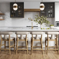 Modern Upholstered Bar Stools with Back Light Brown (Set of 4)