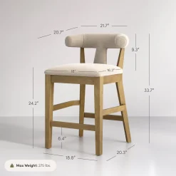 Modern Upholstered Bar Stools with Back Light Brown (Set of 3)