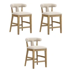 Modern Upholstered Bar Stools with Back Light Brown (Set of 3)