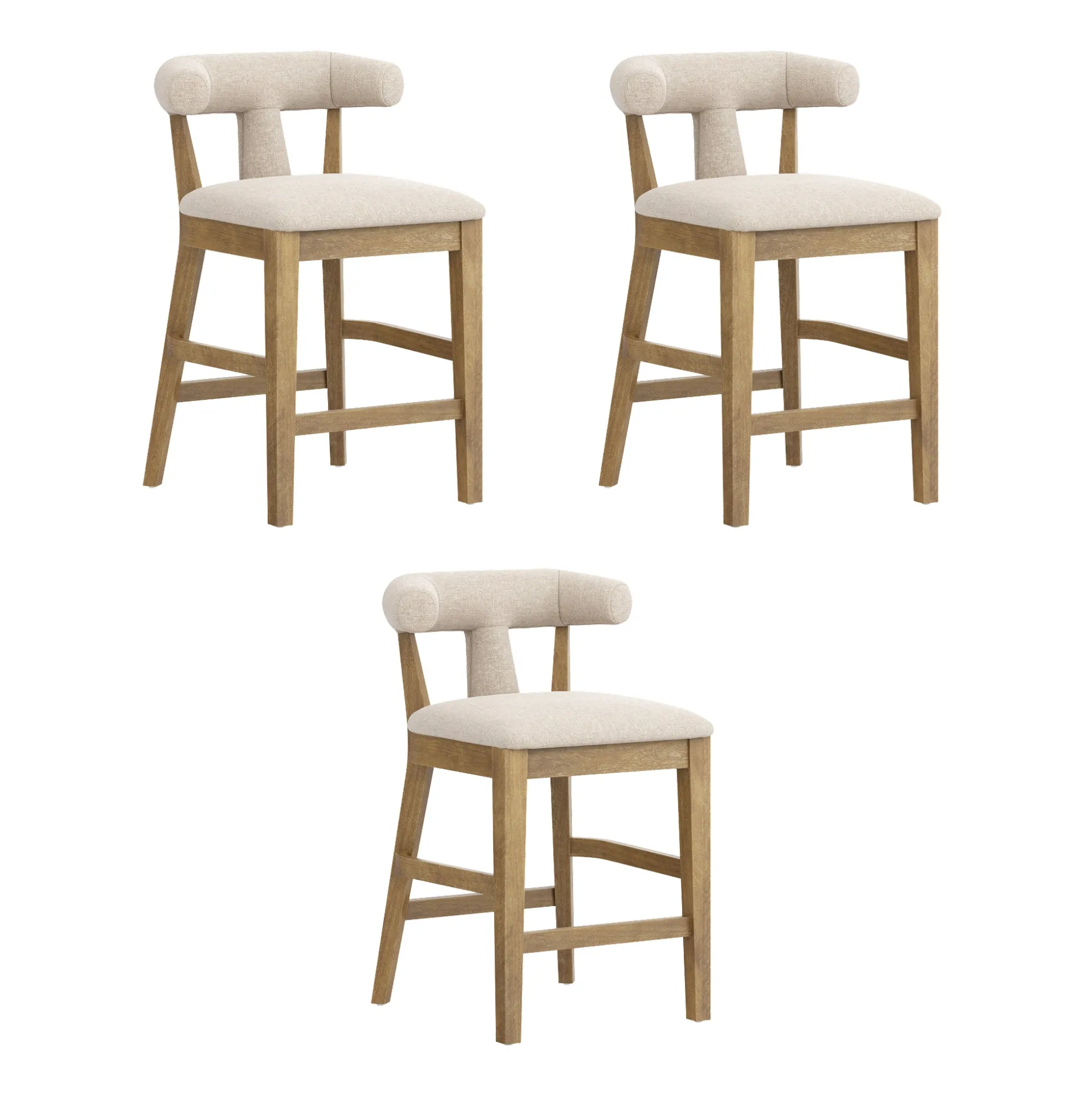 Modern Upholstered Bar Stools with Back Light Brown (Set of 3)