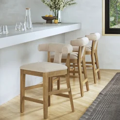 Modern Upholstered Bar Stools with Back Light Brown (Set of 3)