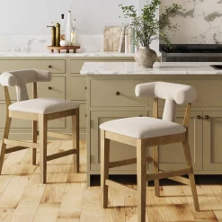 Modern Upholstered Bar Stools with Back Light Brown (Set of 2)