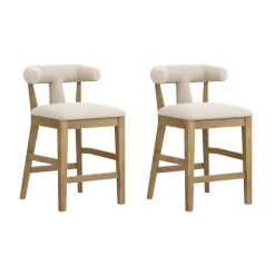 Modern Upholstered Bar Stools with Back Light Brown (Set of 2)