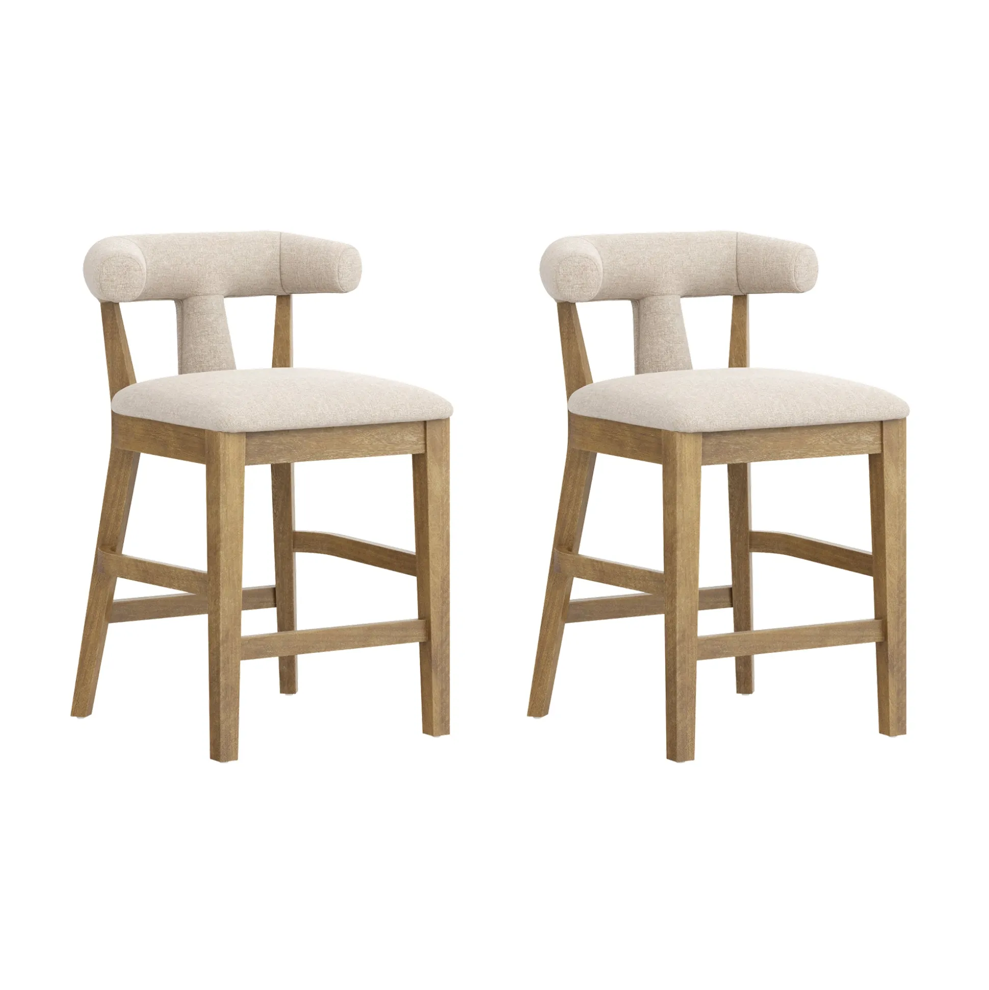 Modern Upholstered Bar Stools with Back Light Brown (Set of 2)