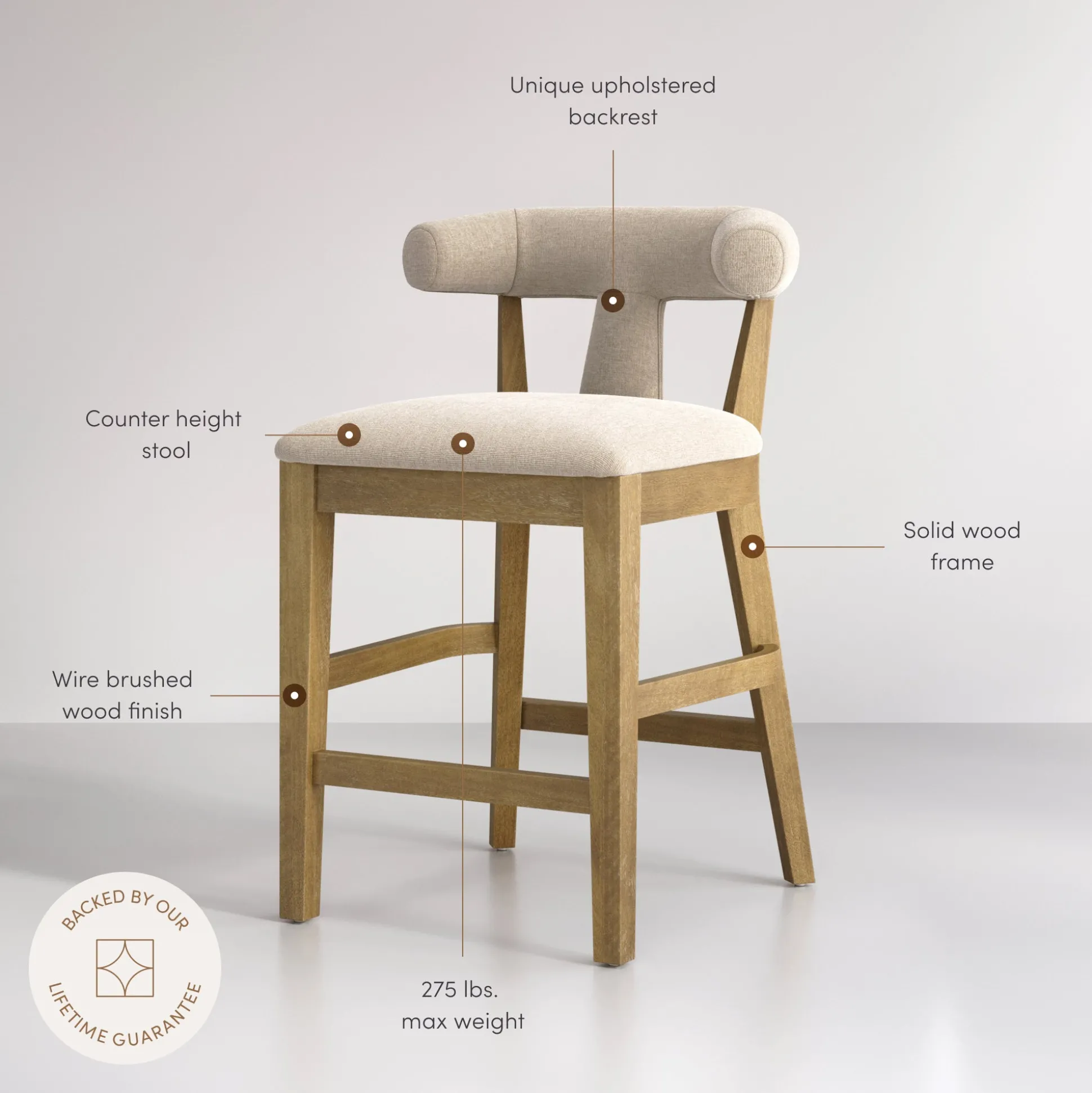 Modern Upholstered Bar Stools with Back Light Brown (Set of 2)