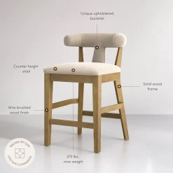 Modern Upholstered Bar Stool with Back Light Brown