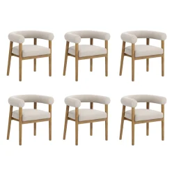 Modern Upholstered Curved Back Dining Chair Flax/Light Brown (Set of 6)