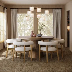 Modern Upholstered Curved Back Dining Chair Flax/Light Brown (Set of 6)