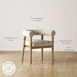Modern Upholstered Curved Back Dining Chair Flax/Light Brown (Set of 2)