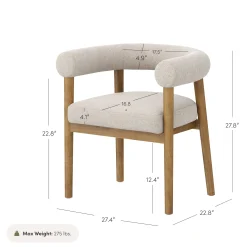 Modern Upholstered Curved Back Dining Chair Flax/Light Brown (Set of 2)