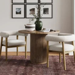 Modern Upholstered Curved Back Dining Chair Flax/Light Brown (Set of 2)
