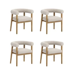 Modern Upholstered Curved Back Dining Chair Flax/Light Brown (Set of 4)