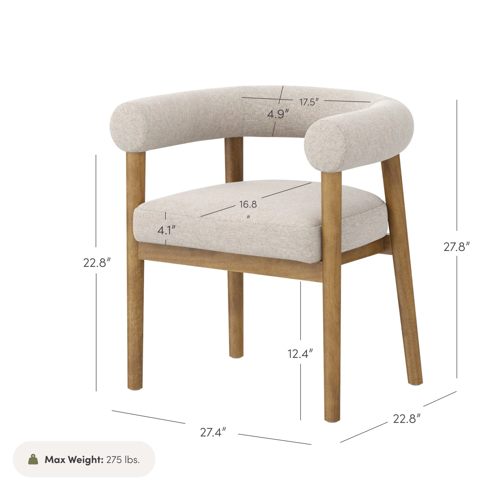 Modern Upholstered Curved Back Dining Chair Flax/Light Brown