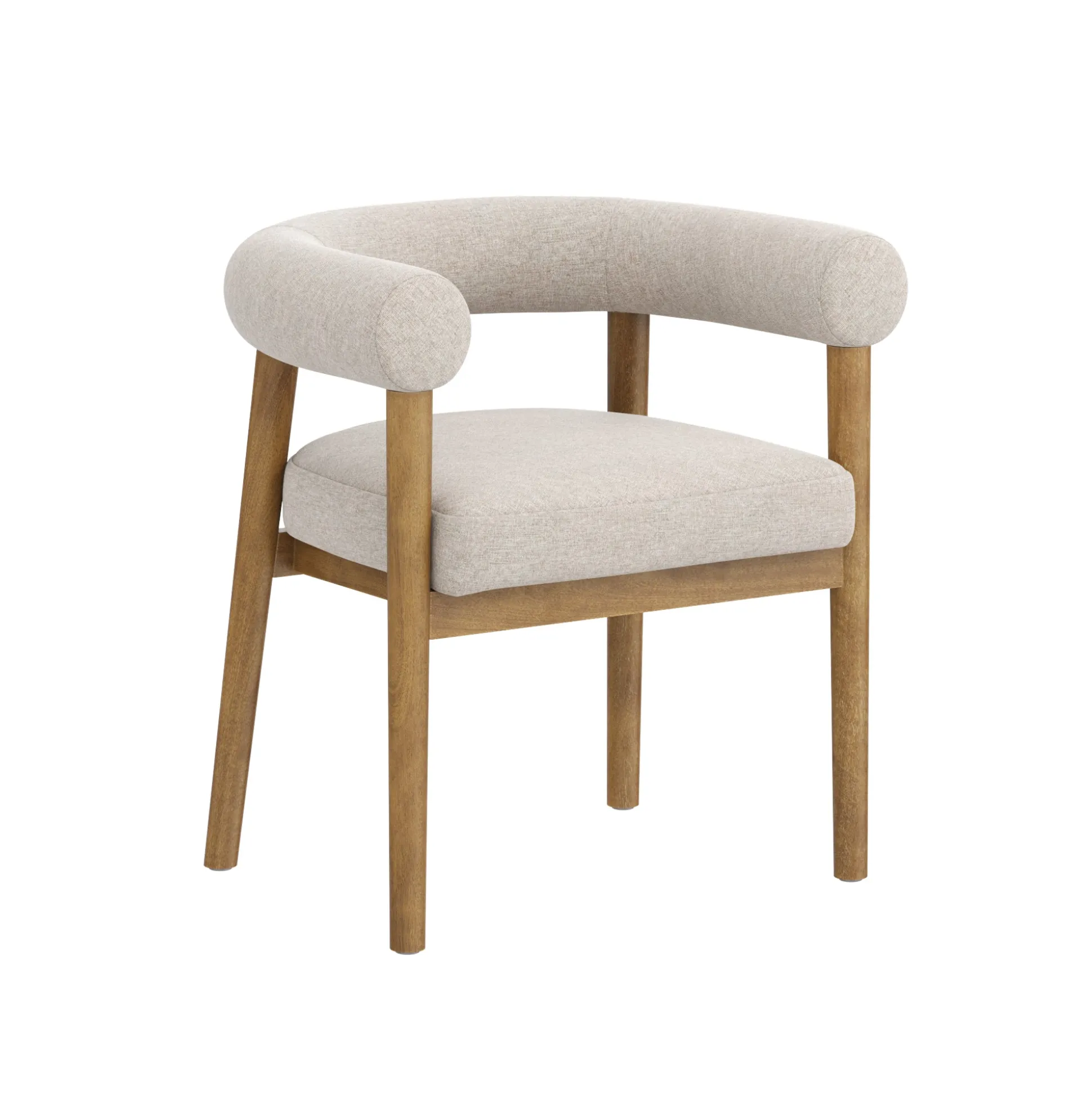 Modern Upholstered Curved Back Dining Chair Flax/Light Brown