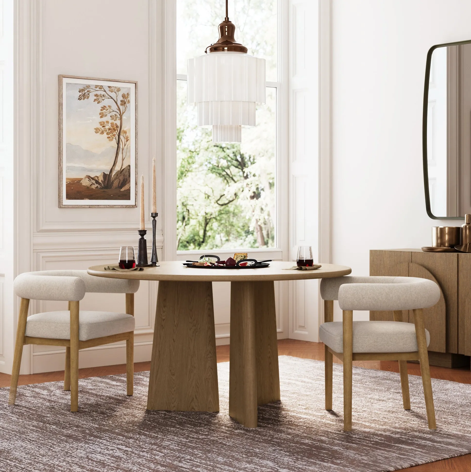 Modern Upholstered Curved Back Dining Chair Flax/Light Brown