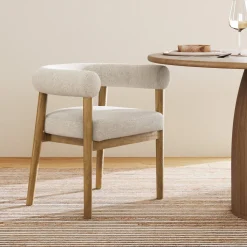 Modern Upholstered Curved Back Dining Chair Flax/Light Brown