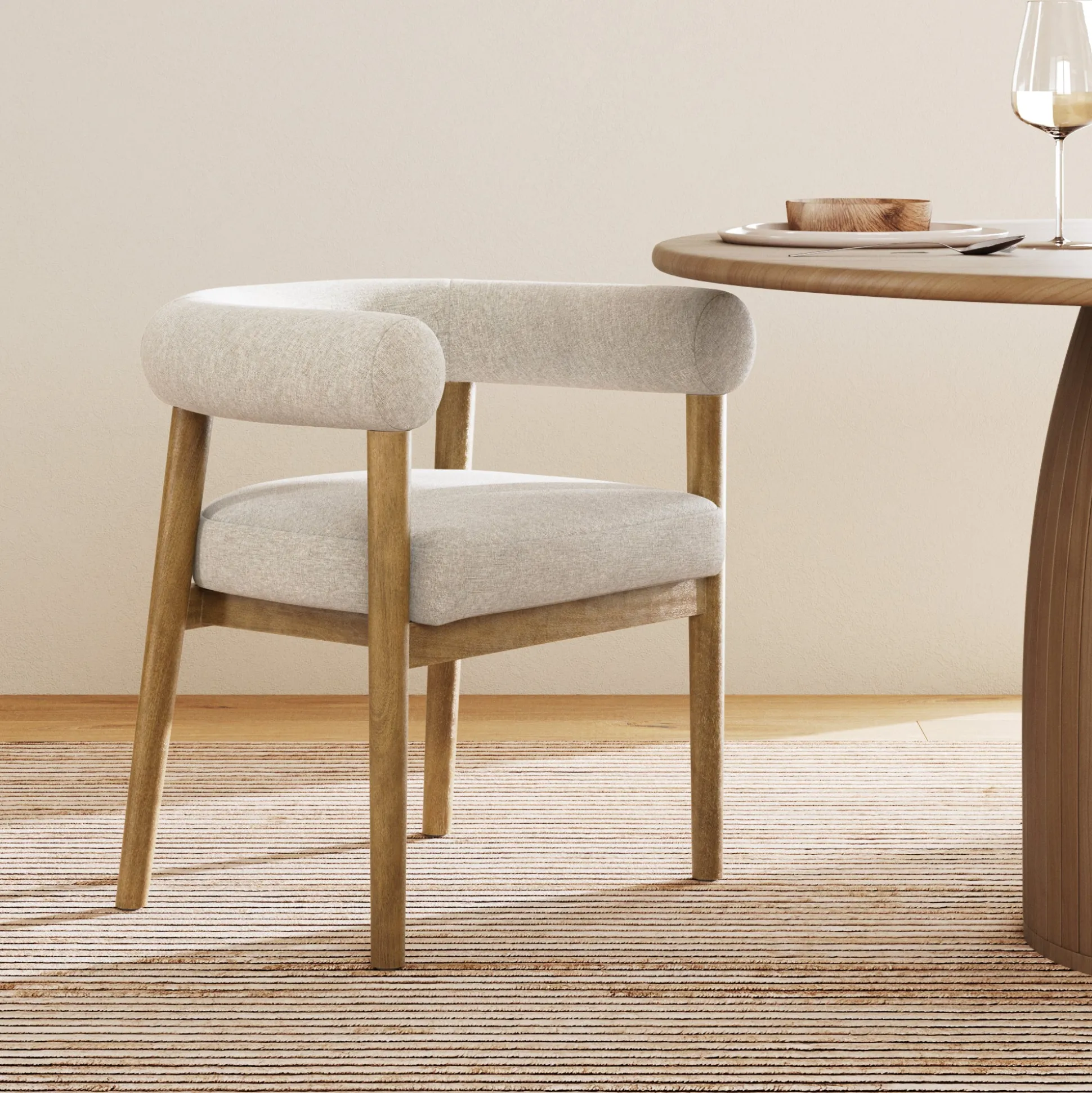 Modern Upholstered Curved Back Dining Chair Flax/Light Brown