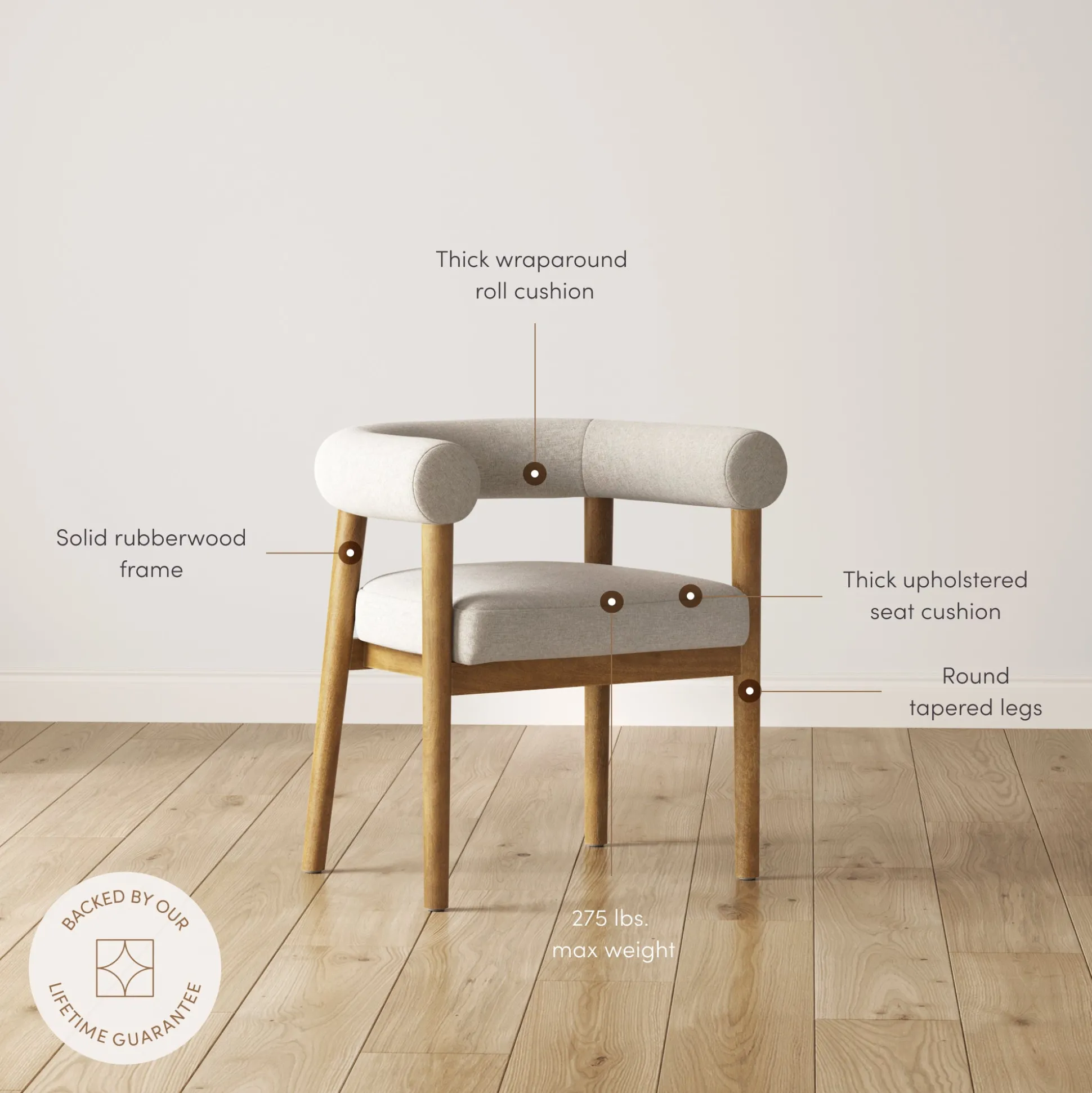 Modern Upholstered Curved Back Dining Chair Flax/Light Brown