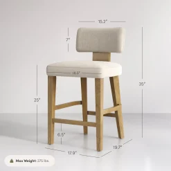 Modern Upholstered Stool with Bent Wood Back Flax/Light Brown (Set of 4)