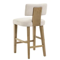 Modern Upholstered Stool with Bent Wood Back Flax/Light Brown (Set of 4)