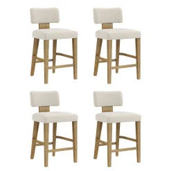 Modern Upholstered Stool with Bent Wood Back Flax/Light Brown (Set of 4)
