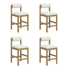 Modern Wood & Boucle Bar Stool with Bolster Back Cream/Light Brown (Set of 4)