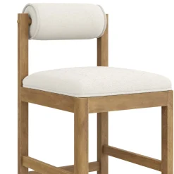 Modern Wood & Boucle Bar Stool with Bolster Back Cream/Light Brown