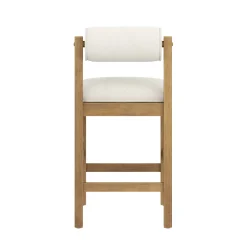 Modern Wood & Boucle Bar Stool with Bolster Back Cream/Light Brown