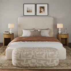 Modern Wood Curved Nightstand with Drawer Light Brown (Set of 2)