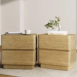 Modern Wood 2 Drawer Nightstands Light Brown (Set of 2)