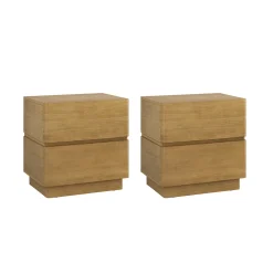 Modern Wood 2 Drawer Nightstands Light Brown (Set of 2)