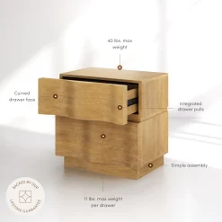 Modern Wood 2-Drawer Nightstand with Wavy Fronts Light Brown (Set of 2)