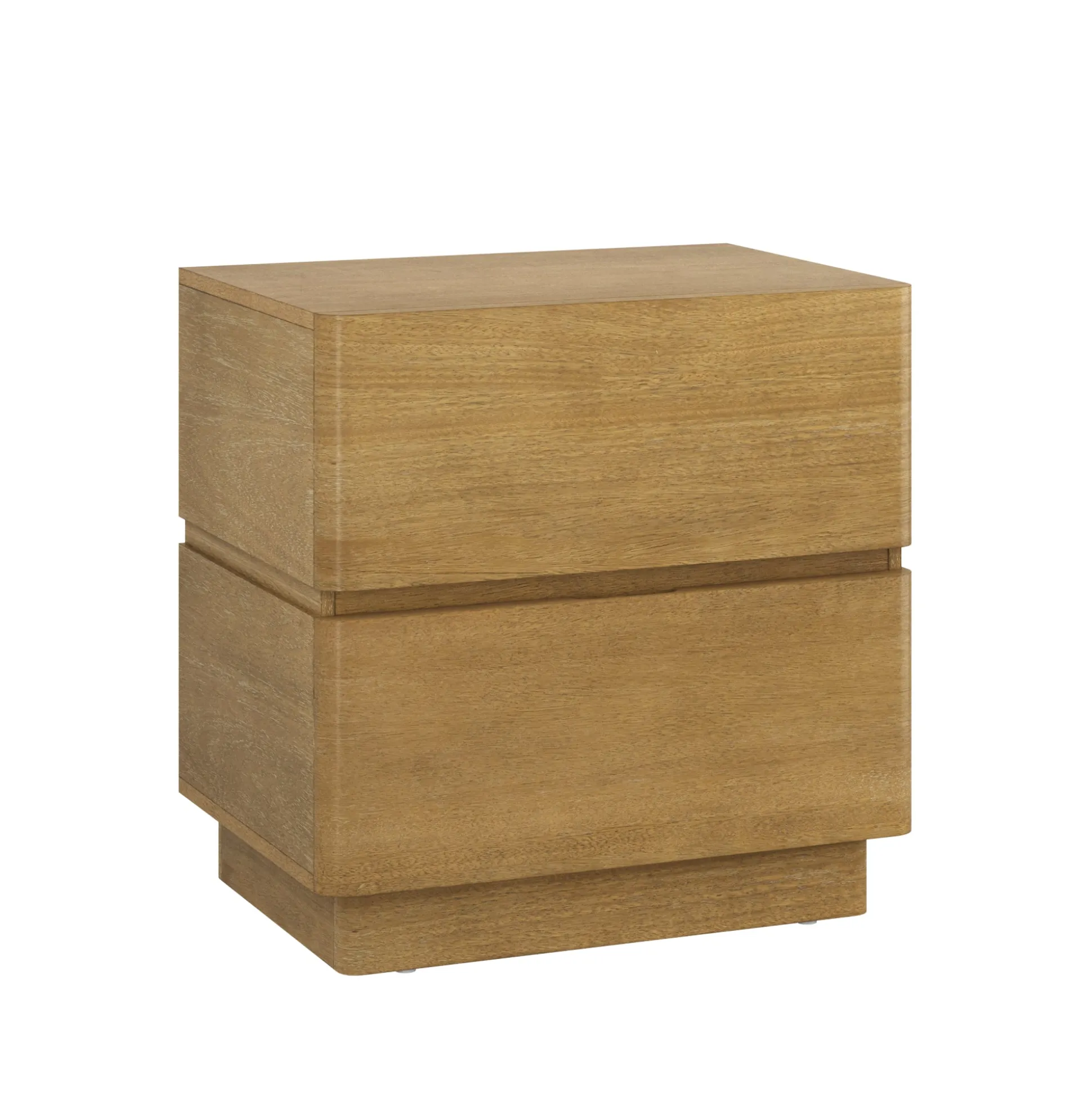 Modern Wood 2 Drawer Nightstand with Rounded Edges Light Brown