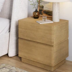 Modern Wood 2 Drawer Nightstand with Rounded Edges Light Brown