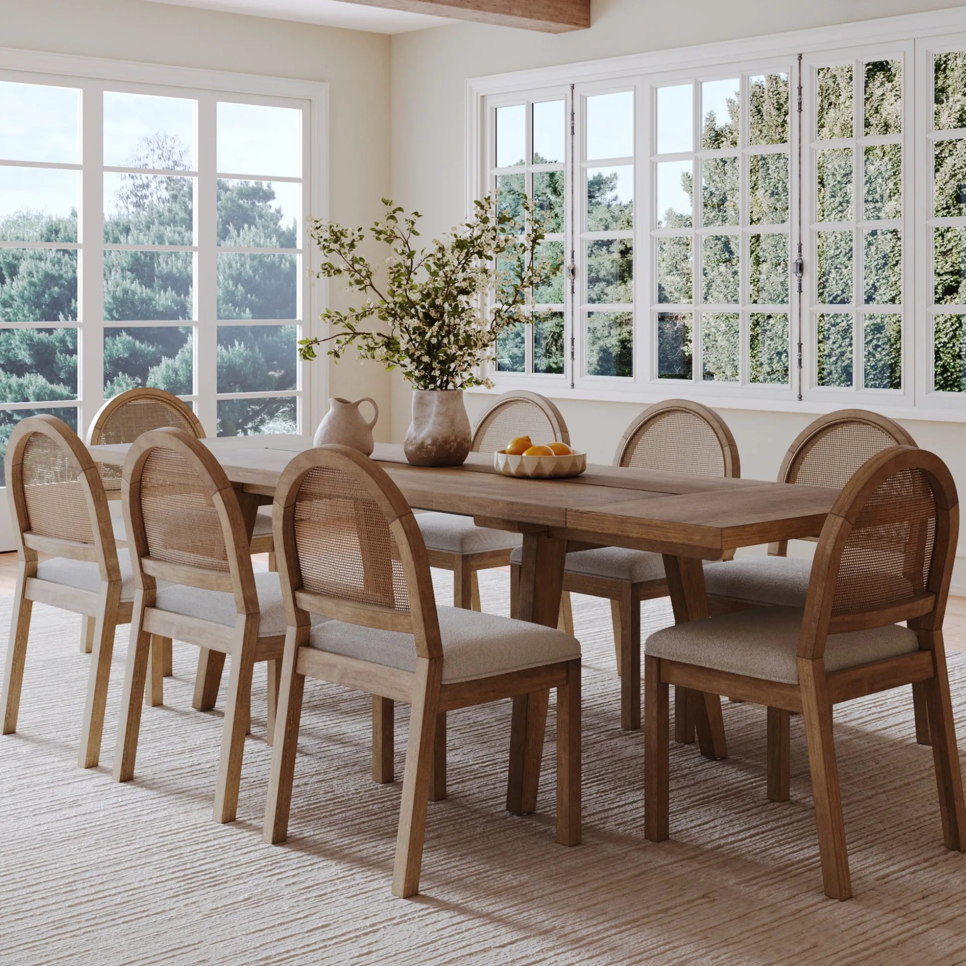 Natural Rattan Dining Table Set (8 Chairs)