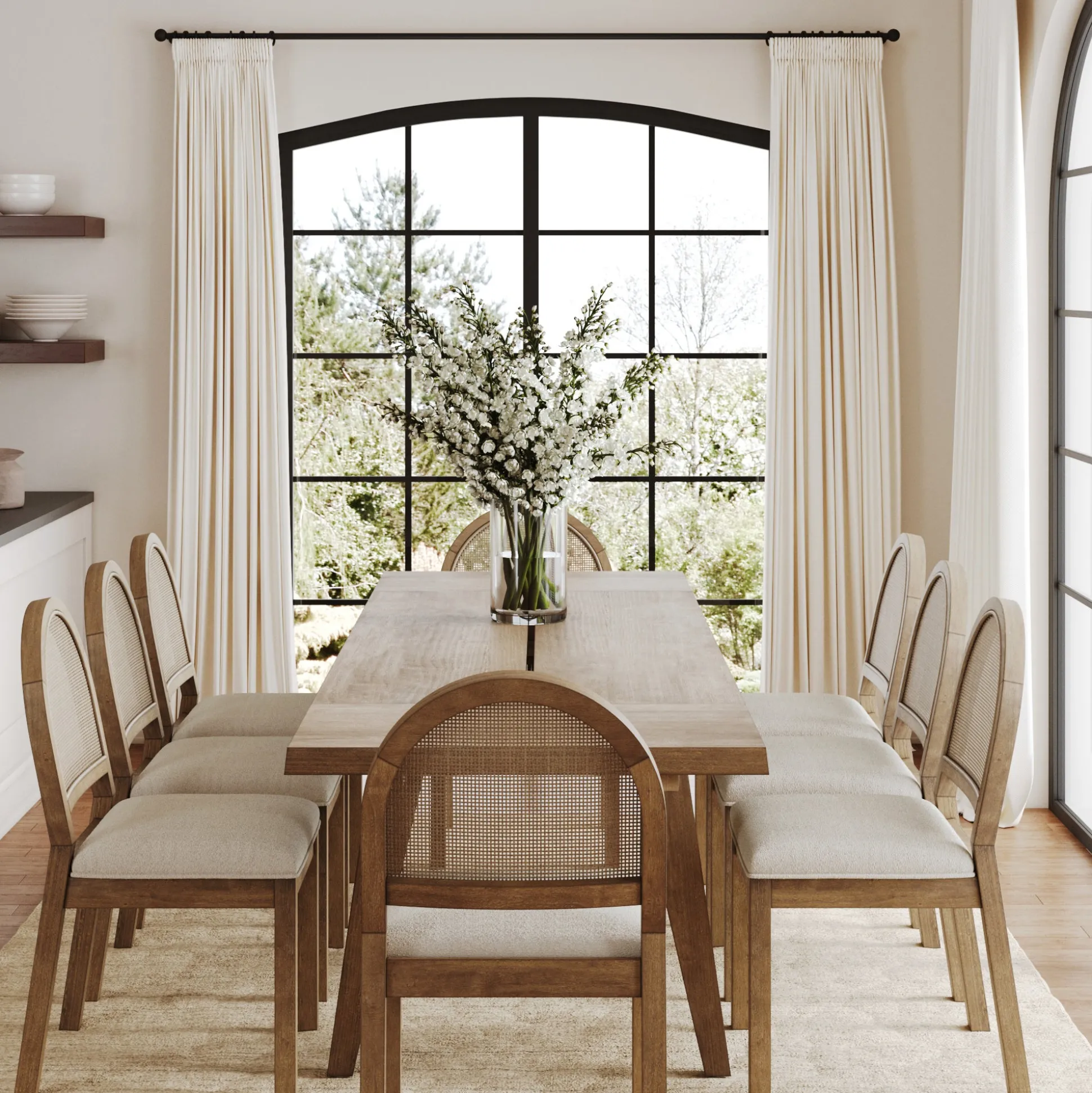 Natural Rattan Dining Table Set (8 Chairs)