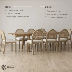 Natural Rattan Dining Table Set (8 Chairs)