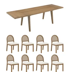 Natural Rattan Dining Table Set (8 Chairs)