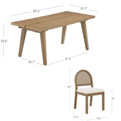 Natural Rattan Dining Table Set (4 Chairs)