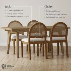 Natural Rattan Dining Table Set (4 Chairs)
