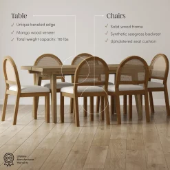 Natural Rattan Dining Table Set (6 Chairs)