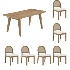 Natural Rattan Dining Table Set (6 Chairs)
