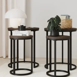 Nesting Round End Table Set Black/Nutmeg (Set of 2)