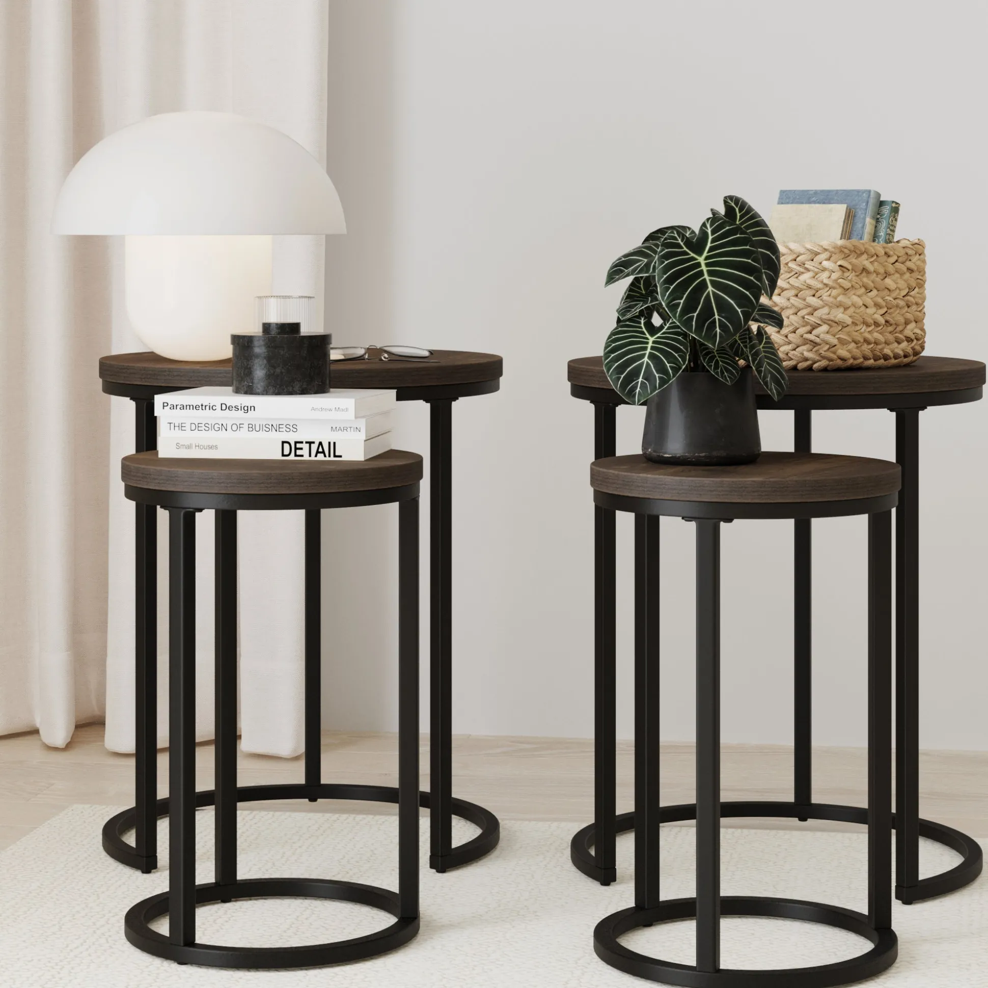 Nesting Round End Table Set Black/Nutmeg (Set of 2)